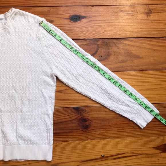 Talbots Pima Cotton White Cable Knit Sweater, EUC, L - Picture 6 of 9